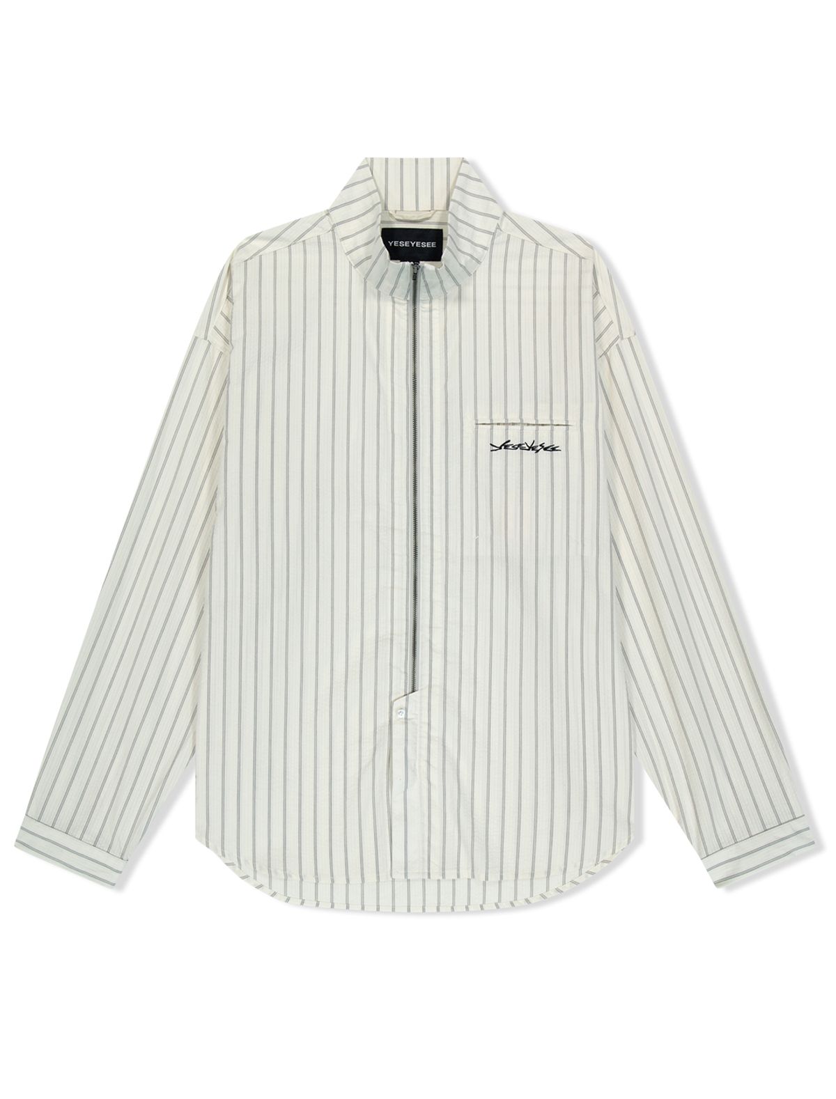 예스아이씨(YESEYESEE) Hi Neck Two Way Zip Up Shirt White