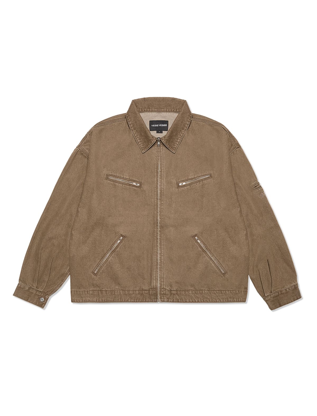 예스아이씨(YESEYESEE) Loose Fit Zip Up Denim Jacket Brown