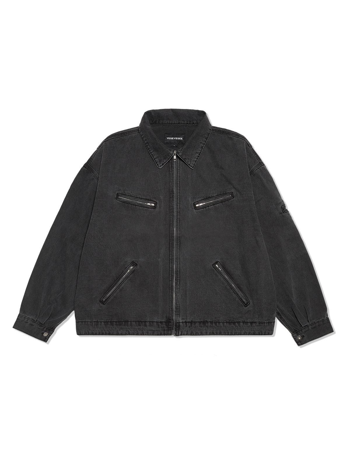 예스아이씨(YESEYESEE) Loose Fit Zip Up Denim Jacket Black