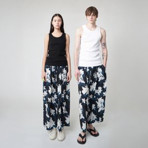 AU51PT07 플로럴 와이드팬츠_블랙