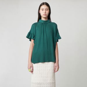 AW51TH01 백 스트랩 러플 슬리브 탑_다크 그린