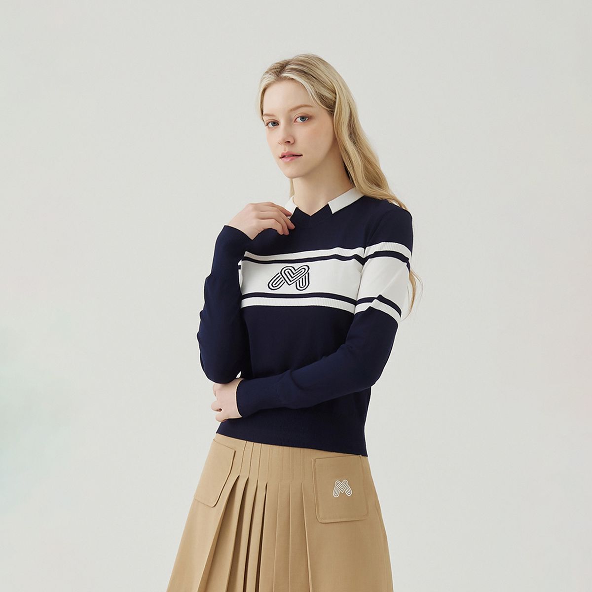 마틴골프(MARTINE GOLF) Logo V Neck Pullover_Navy
