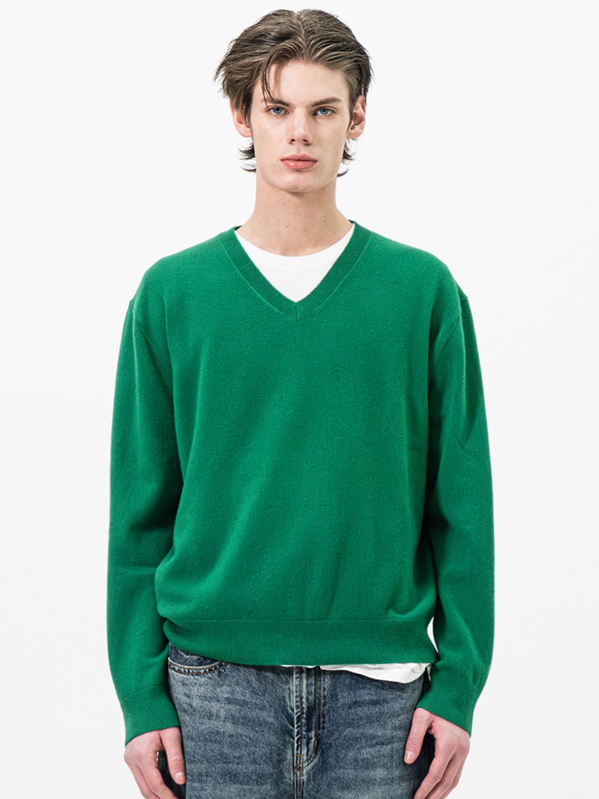 포커페이스(POKERFACE) FARASHA CASHMERE V NECK KNIT GREEN