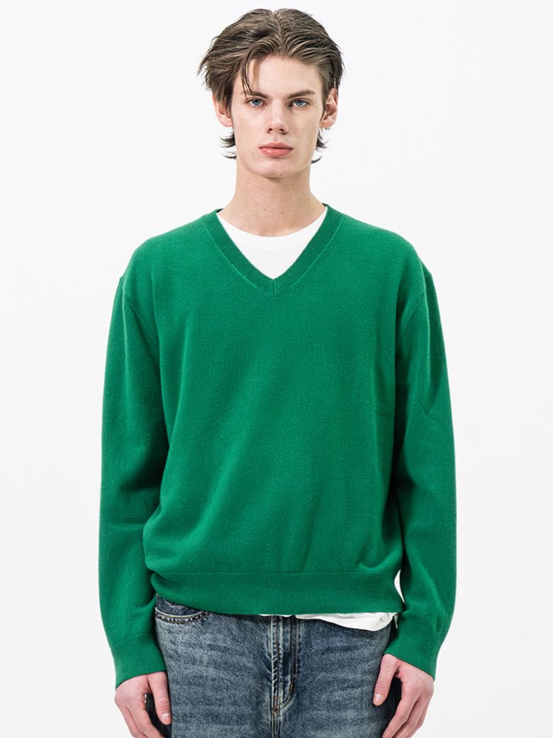 FARASHA CASHMERE V NECK KNIT GREEN