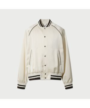 LUMIERE 사틴 자수 봄버 점퍼 - IVORY