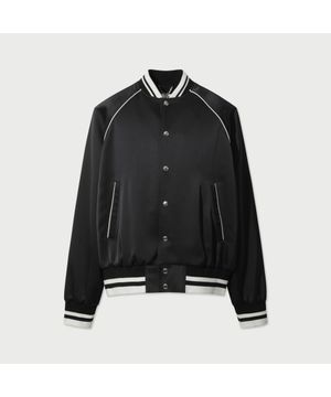 LUMIERE 사틴 자수 봄버 점퍼 - BLACK