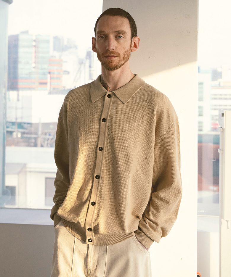 Moss Stitch Polo Cardigan (French Beige)