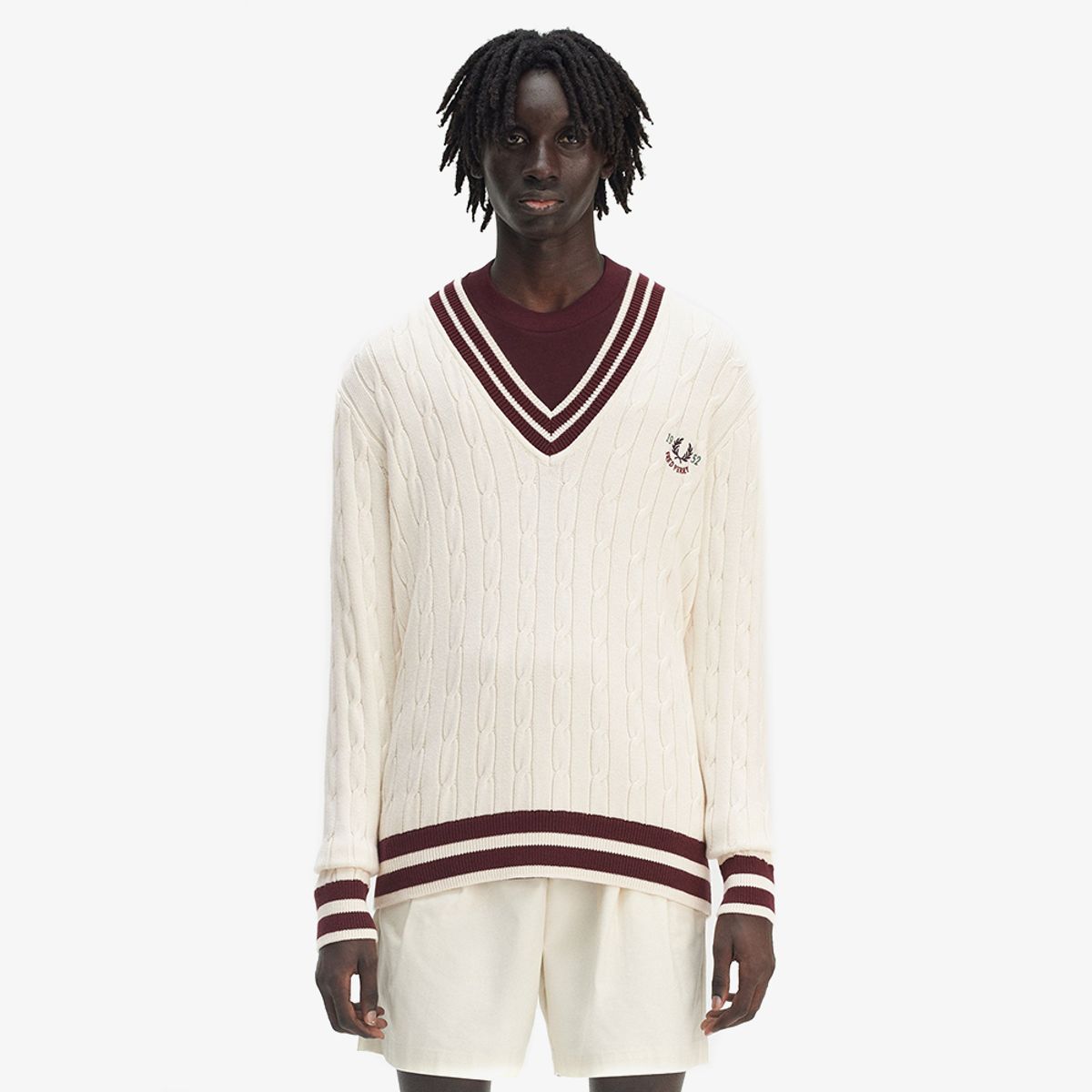프레드페리(FRED PERRY) [Clubhouse] 테니스 케이블 스웨터 - 에크루 AFPM2519722-560