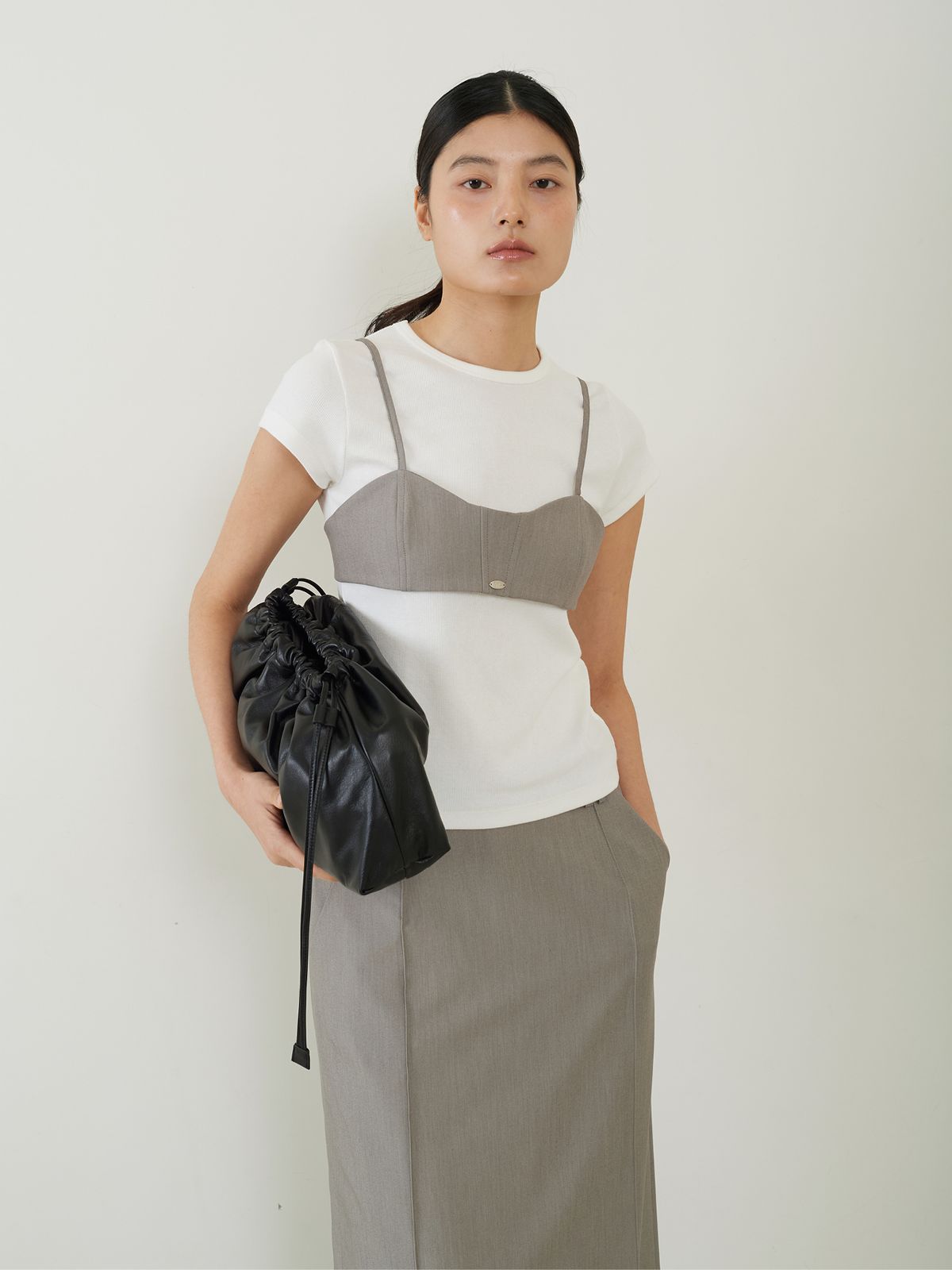 프롬웨얼(FROMWHERE) Layered Bralette Gray