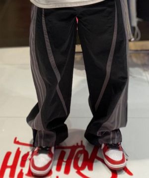 절개 2선 배색 팬츠 (블랙)