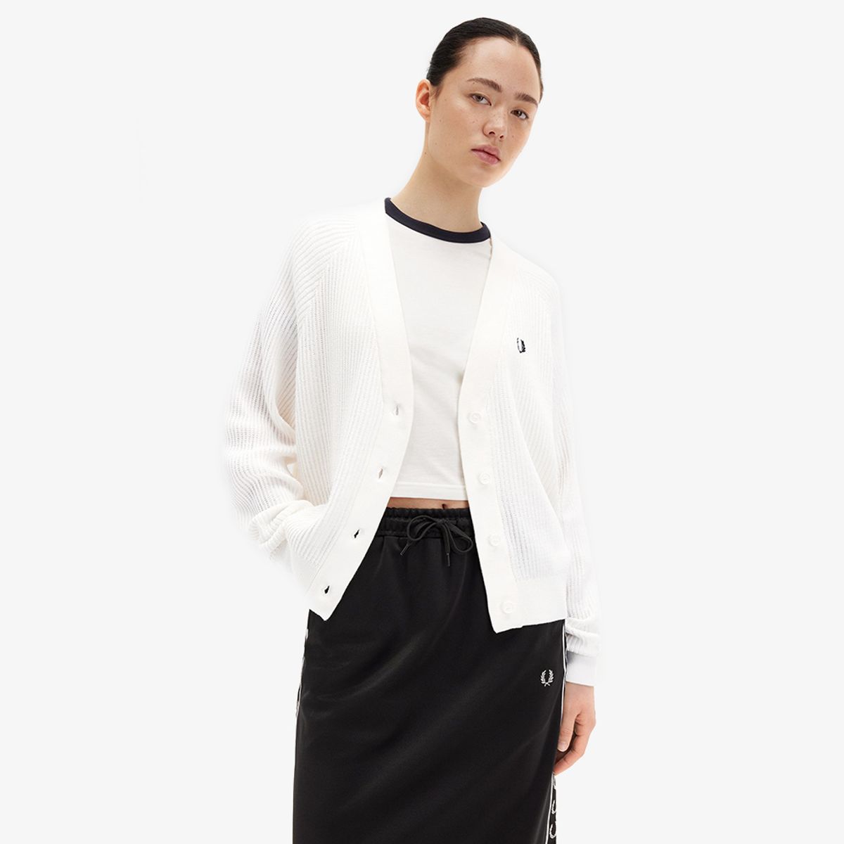 프레드페리(FRED PERRY) [Womens] 메시 니트 가디건 - 스노우 화이트 AFPF2519116-129