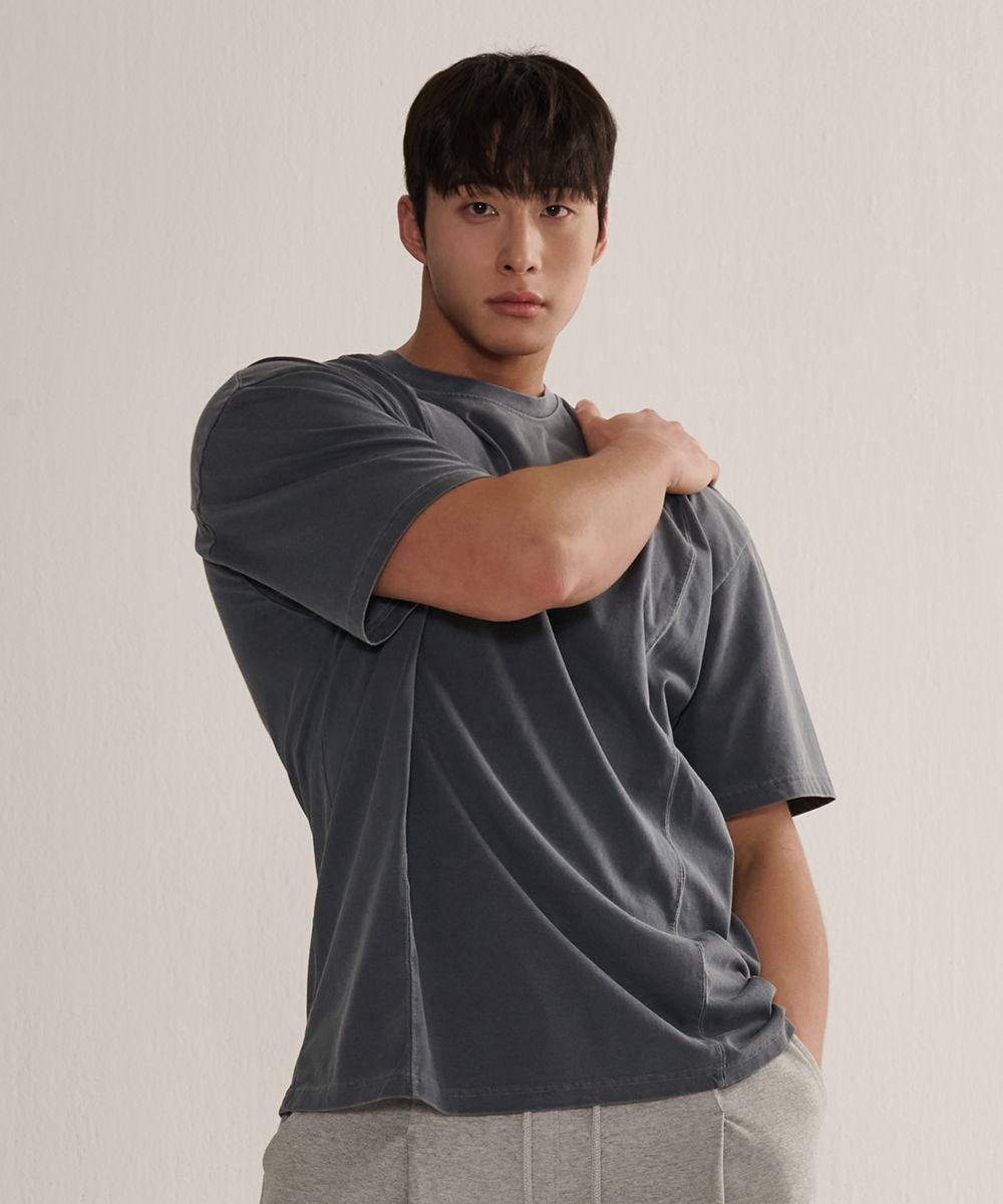 Pigment Cotton Cut Overfit T-Shirt (Blue Grey) 25TS03