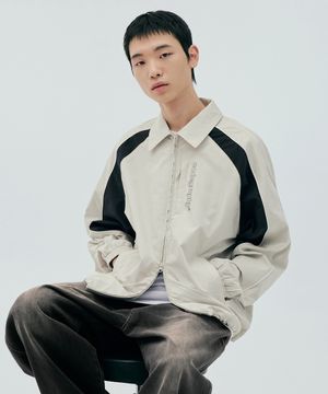 배색 테크 카라 숏 자켓_크림