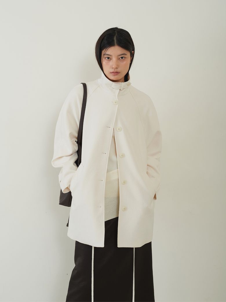 High Neck Raglan Half Coat Cream