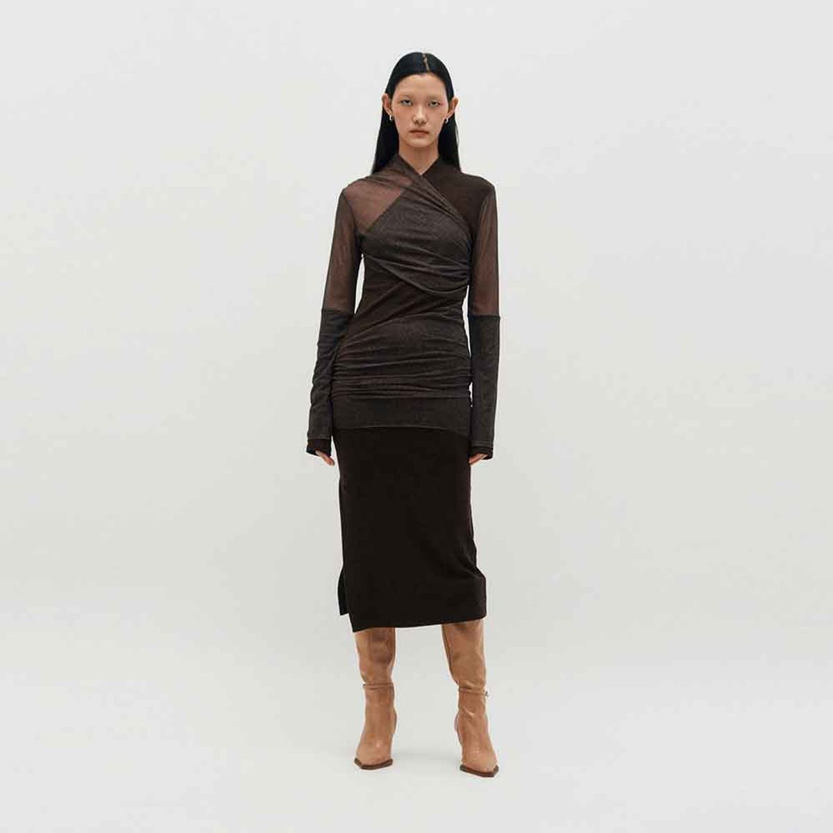 킴지수(KIMZISU) Layered Long Sleeve Dress _ BROWN