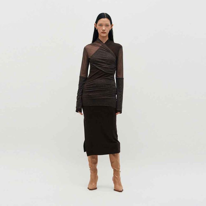 Layered Long Sleeve Dress _ BROWN