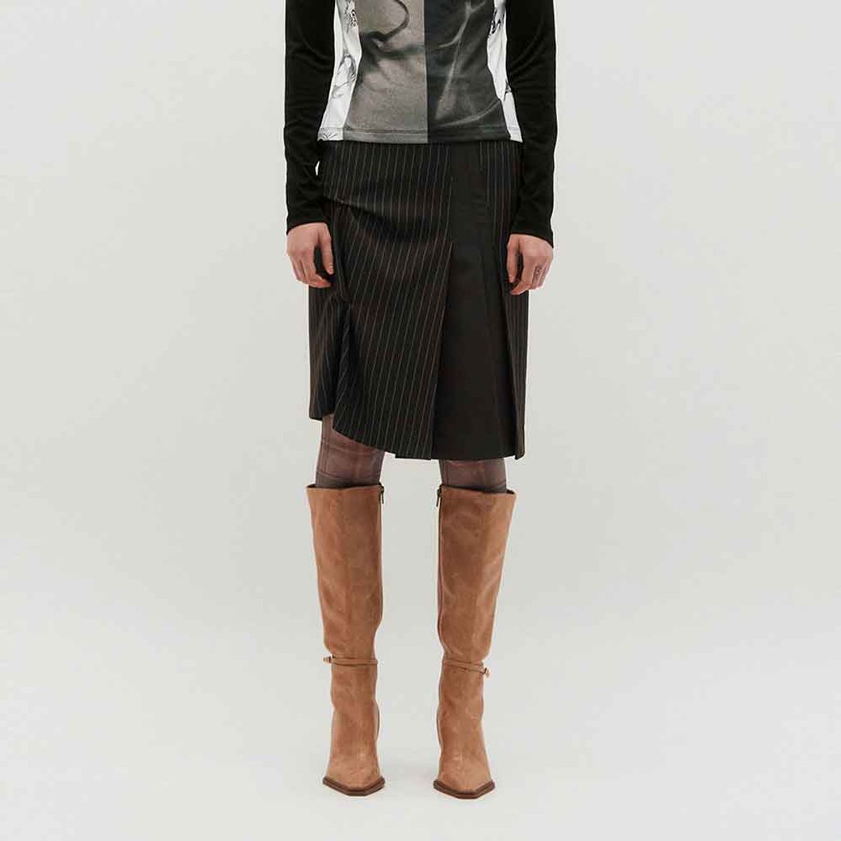 킴지수(KIMZISU) DOZI - Pinched Stripe Skirt _ BROWN