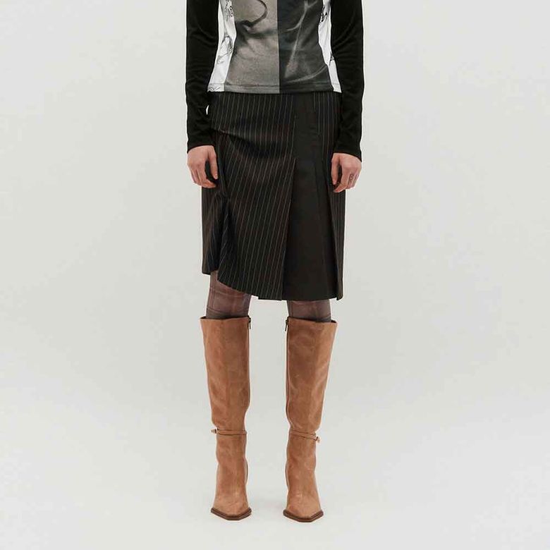 DOZI - Pinched Stripe Skirt _ BROWN