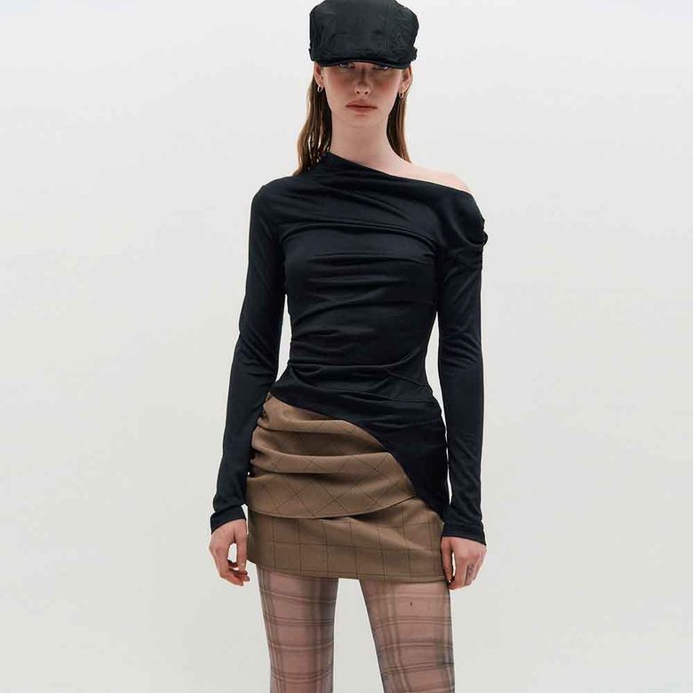 One Shoulder Draped Jersey Top _ BLACK