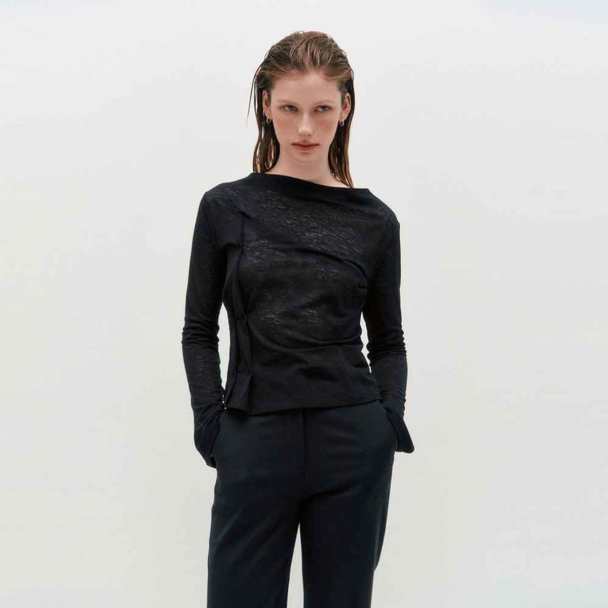 킴지수(KIMZISU) DOZI - Draped Jersey Top _ BLACK
