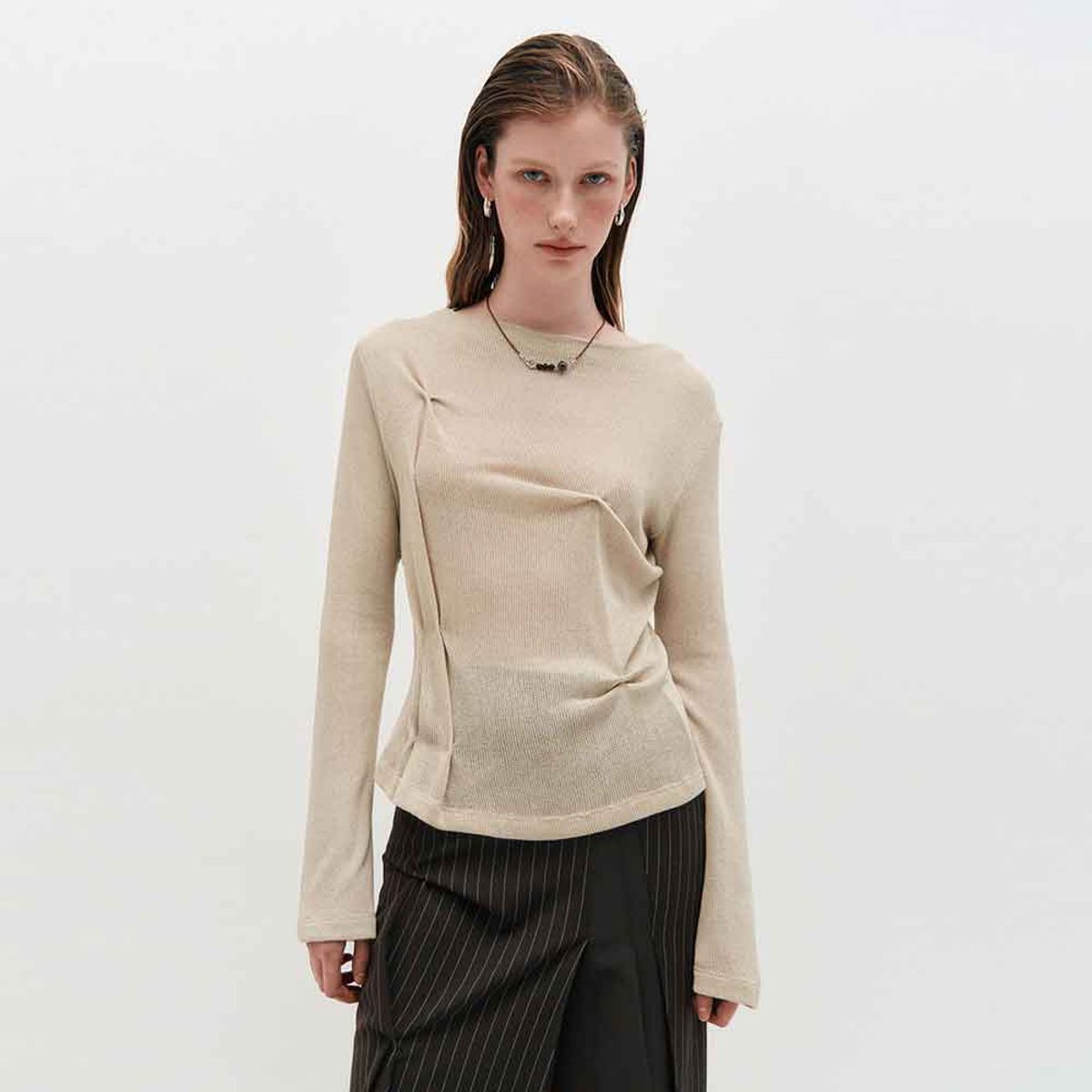 킴지수(KIMZISU) DOZI - Draped Jersey Top _ BEIGE