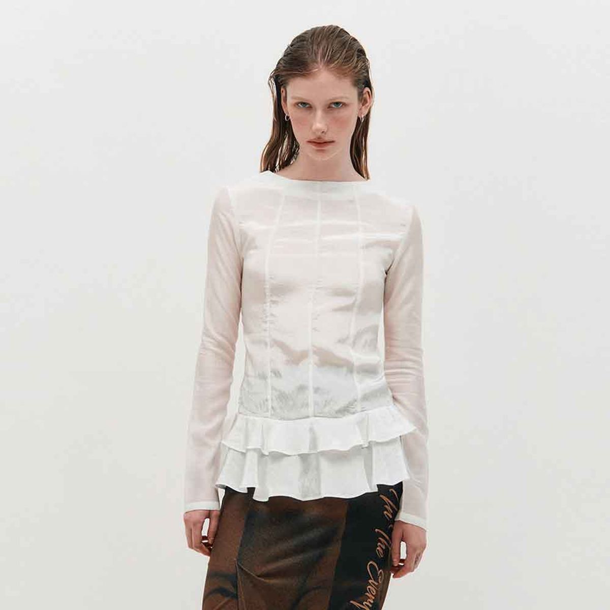 킴지수(KIMZISU) Glossy Frill Top _ WHITE