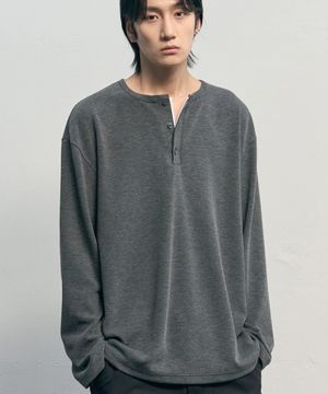 워셔블 레이어드 헨리넥 니트티셔츠 [그레이]