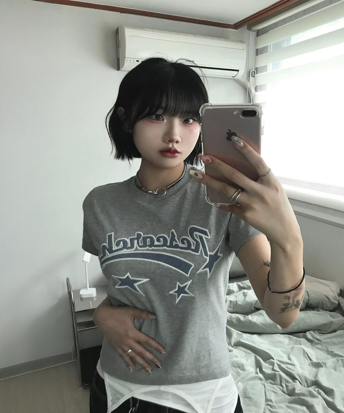 에프디알(FDR) Star Logo Applique Short Sleeve M.Gray