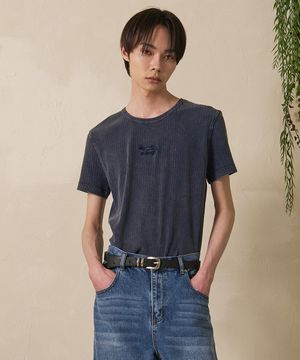 Sulfar Washing rib Muscle short sleeve Navy