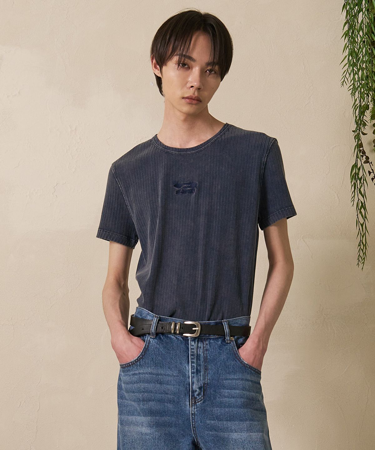 에프디알(FDR) Sulfar Washing rib Muscle short sleeve Navy