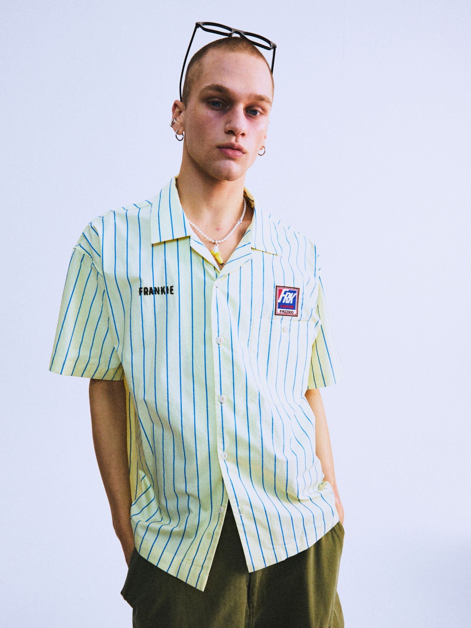 シャツ HIGH TIDE FRANKIE SABOTAGE STRIPE SHIRT BLUE Georgia striped cotton-blend shirt in blue - The Frankie