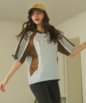 [LINE] 바시티 카라 티셔츠 (Gray Blue)