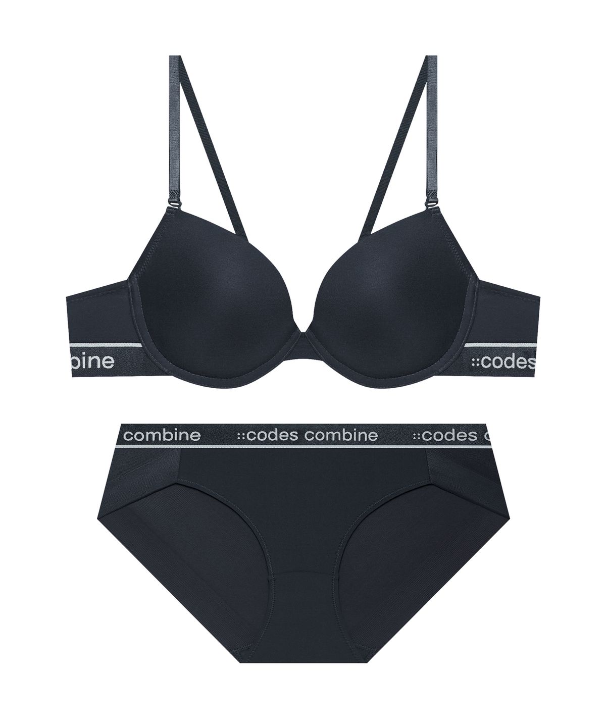 코데즈컴바인 이너웨어(CODES COMBINE INNERWEAR) 베이직 라인포인트 에어로쿨 브라 햄팬티세트_딥챠콜