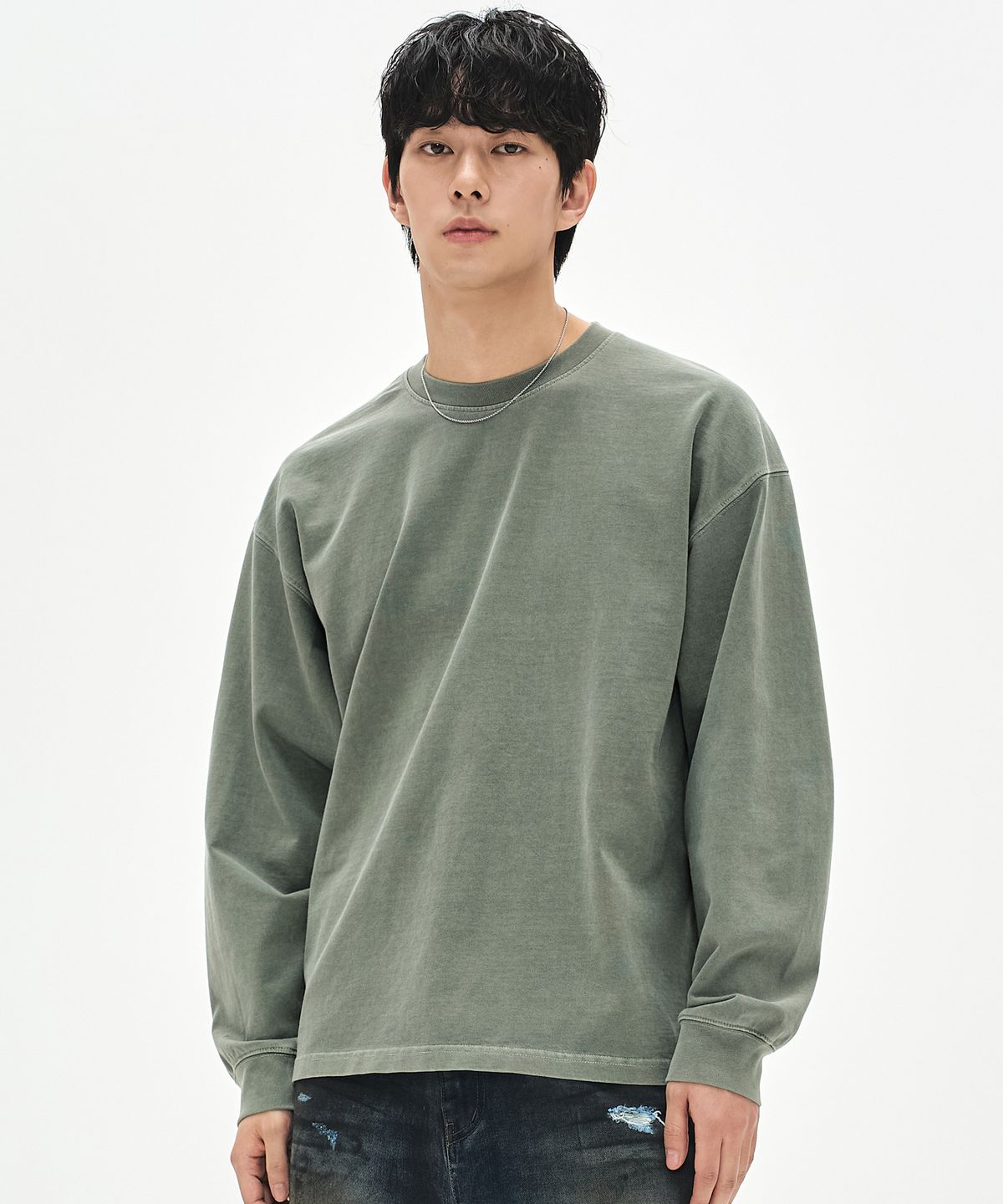 소버먼트(SOVERMENT) 460G 컷 헤비 피그먼트 롱 슬리브-더치 카키-