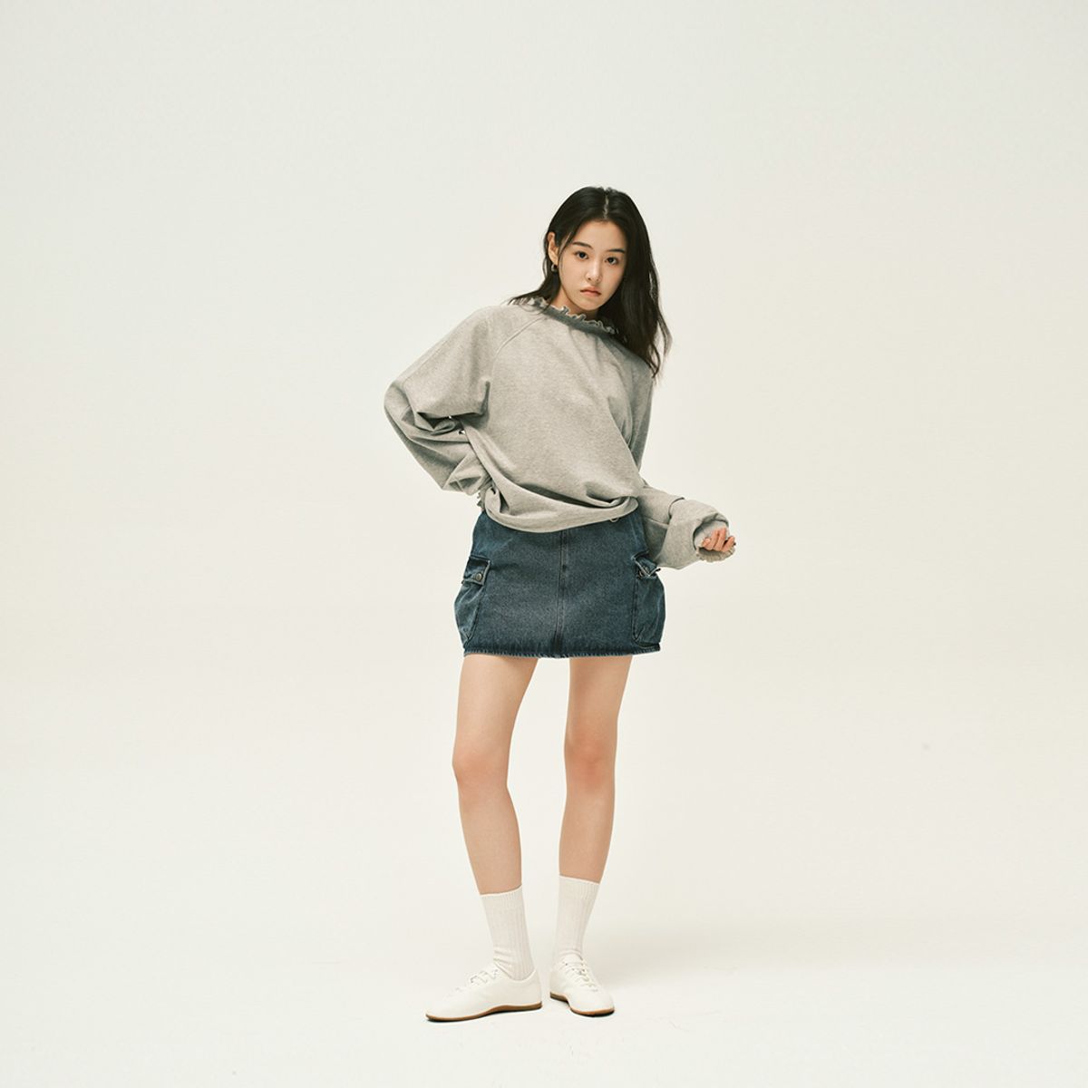 레주(LEJU) 데님 카고 스커트 - 블루