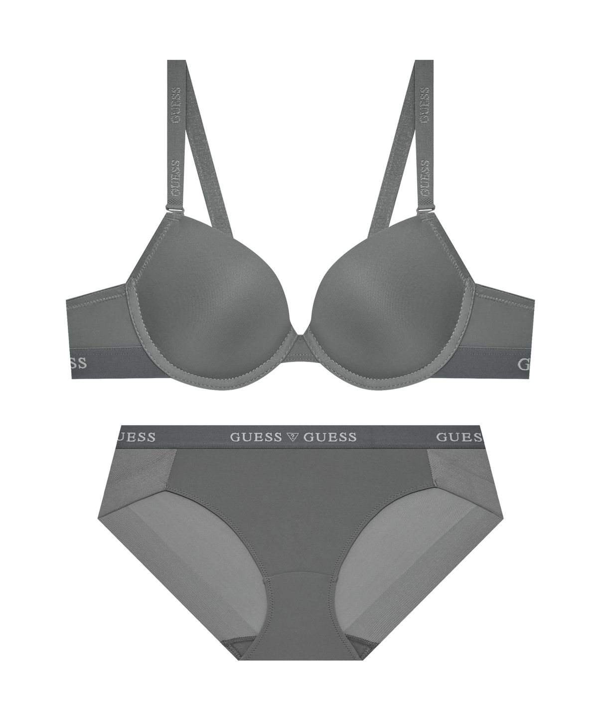 게스언더웨어(GUESS UNDERWEAR) 에어로쿨 심플 브라 팬티 세트 - 그레이