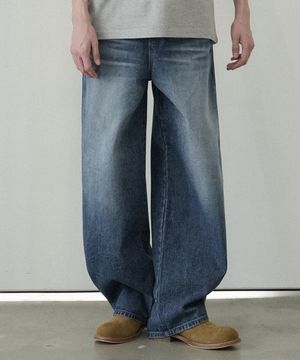 M250 커브드 와이드 데님 팬츠_진청 [숏기장 추가]