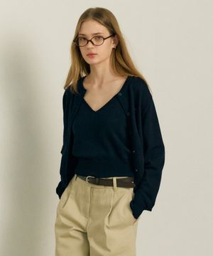 코튼 블렌디드 트윈 세트 네이비