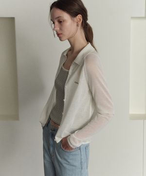 시스루 카라 가디건 아이보리