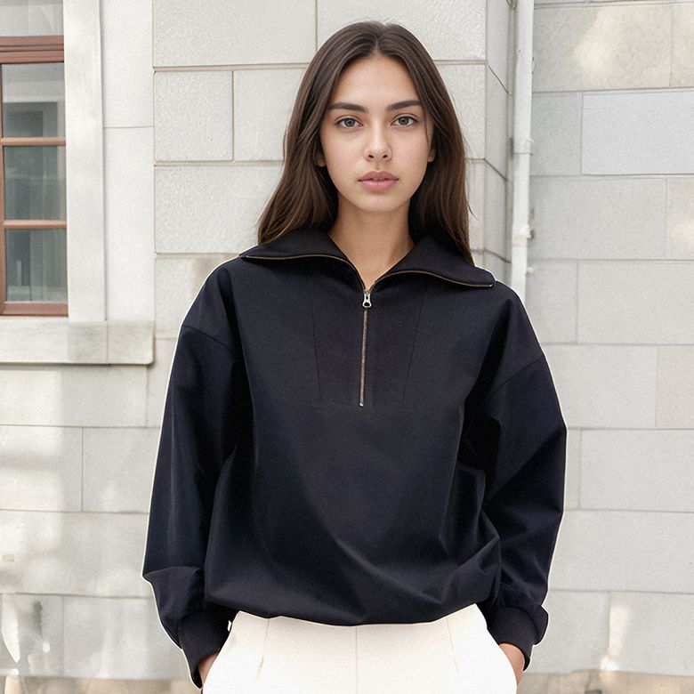 Half Zip-up Sportive Blouse _Black
