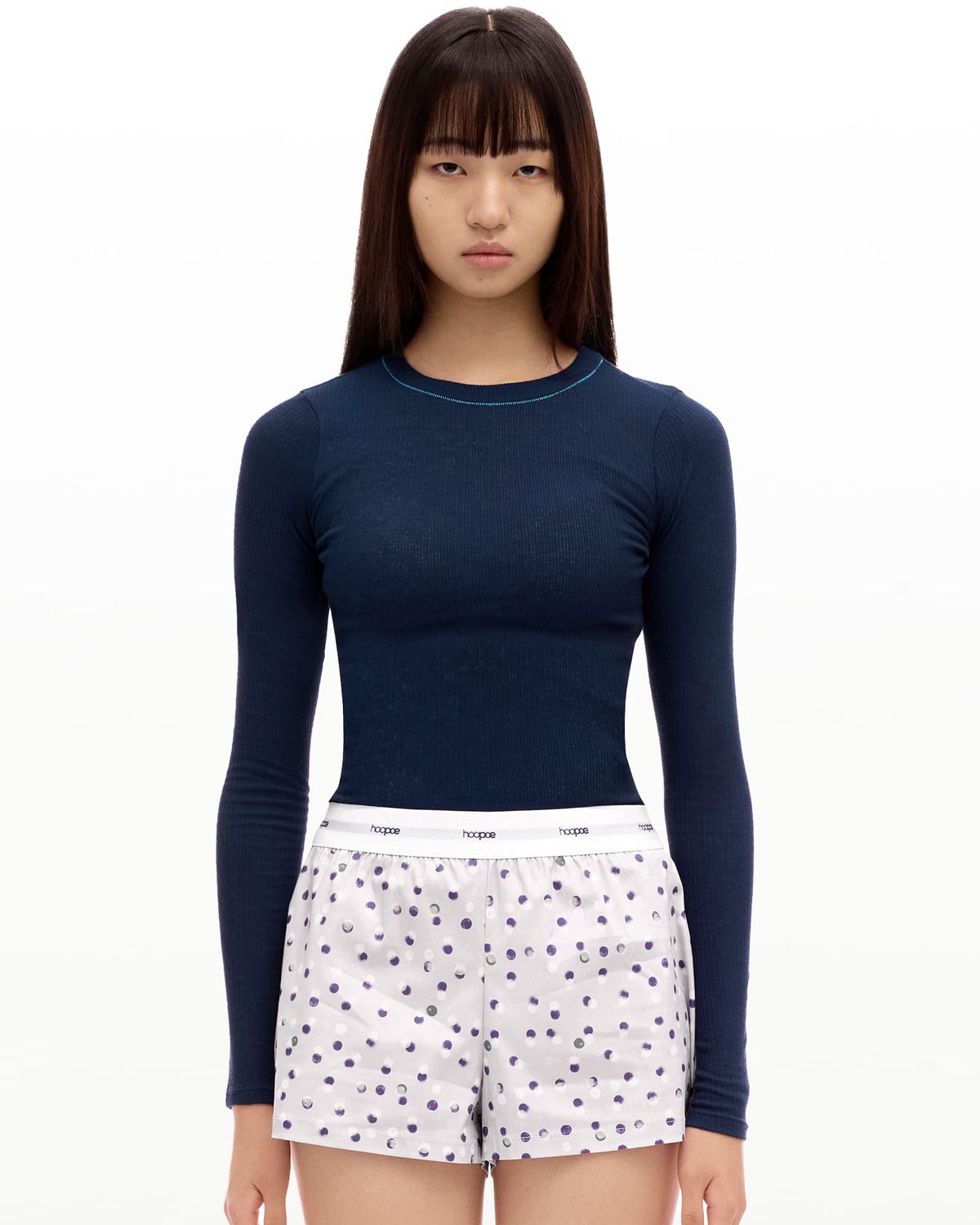 후포(HOOPOE) hoopoe rib long sleeve t-shirt_midnight navy