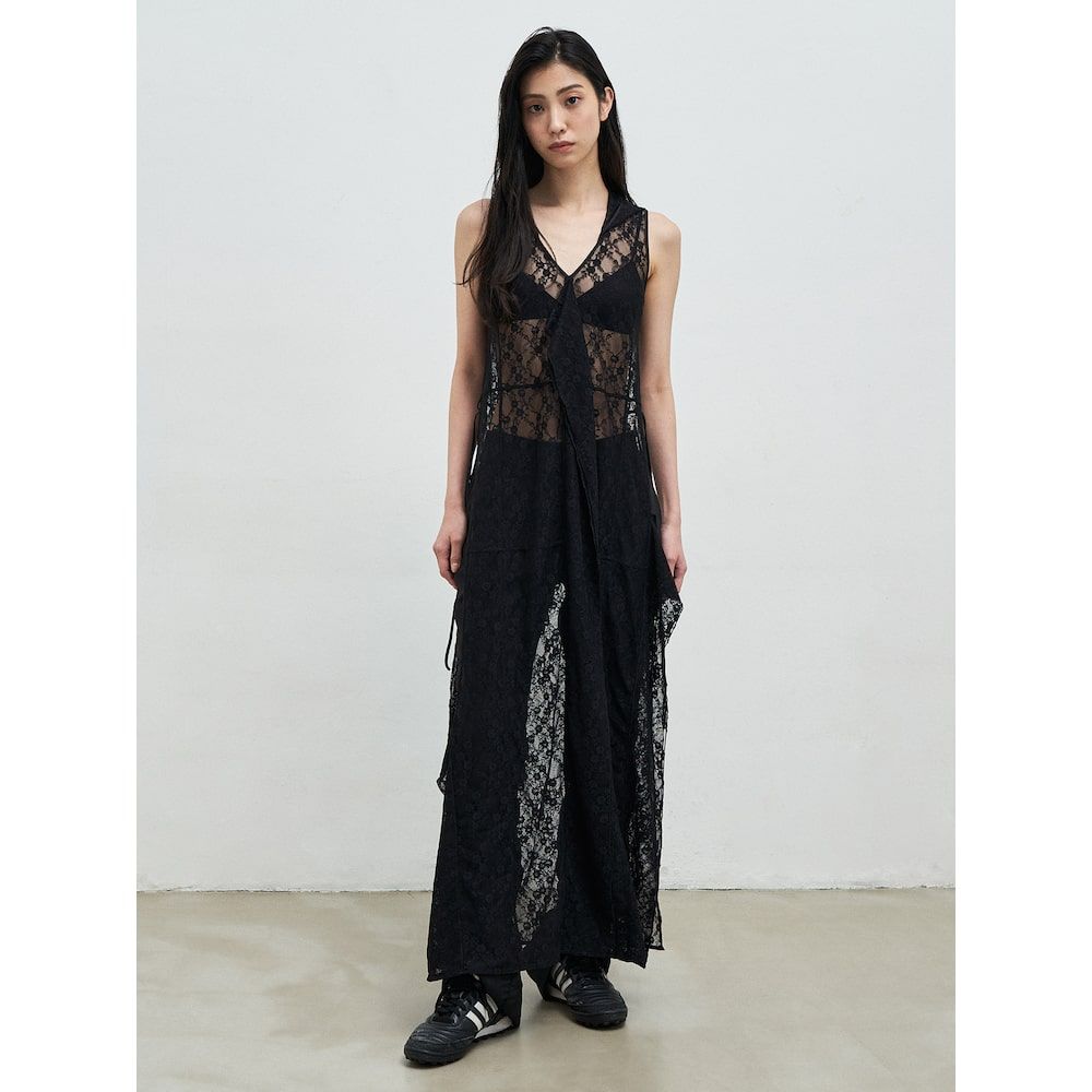 韓国商品/ANGGAE Lace Hooded Layering Dress MUSINSA | ANGGAE Lace Hooded Layering Dress Black