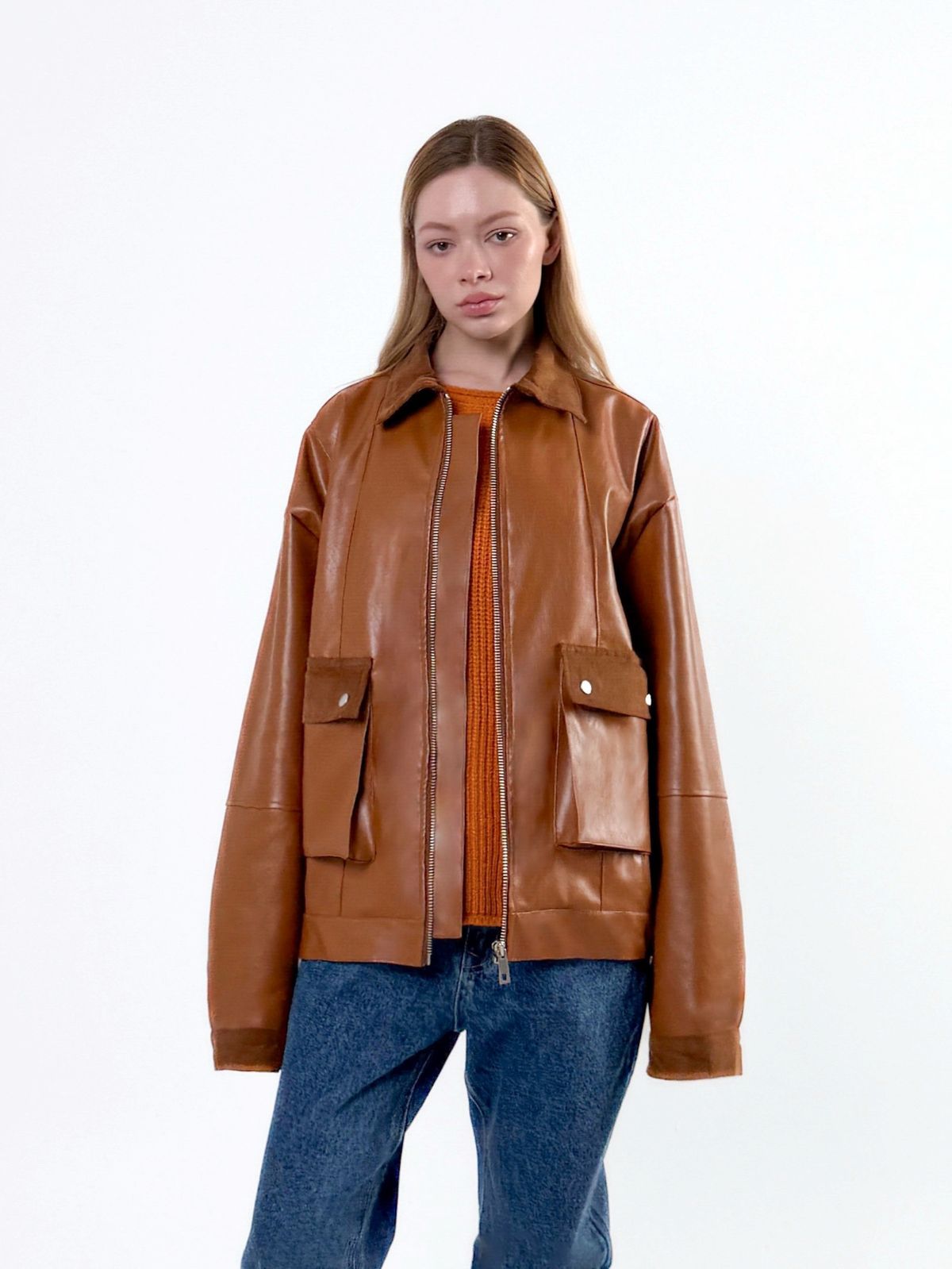 오버더와르(OVERTHEOIR) LIMITED COLOR leather detail wide rider jacket brown