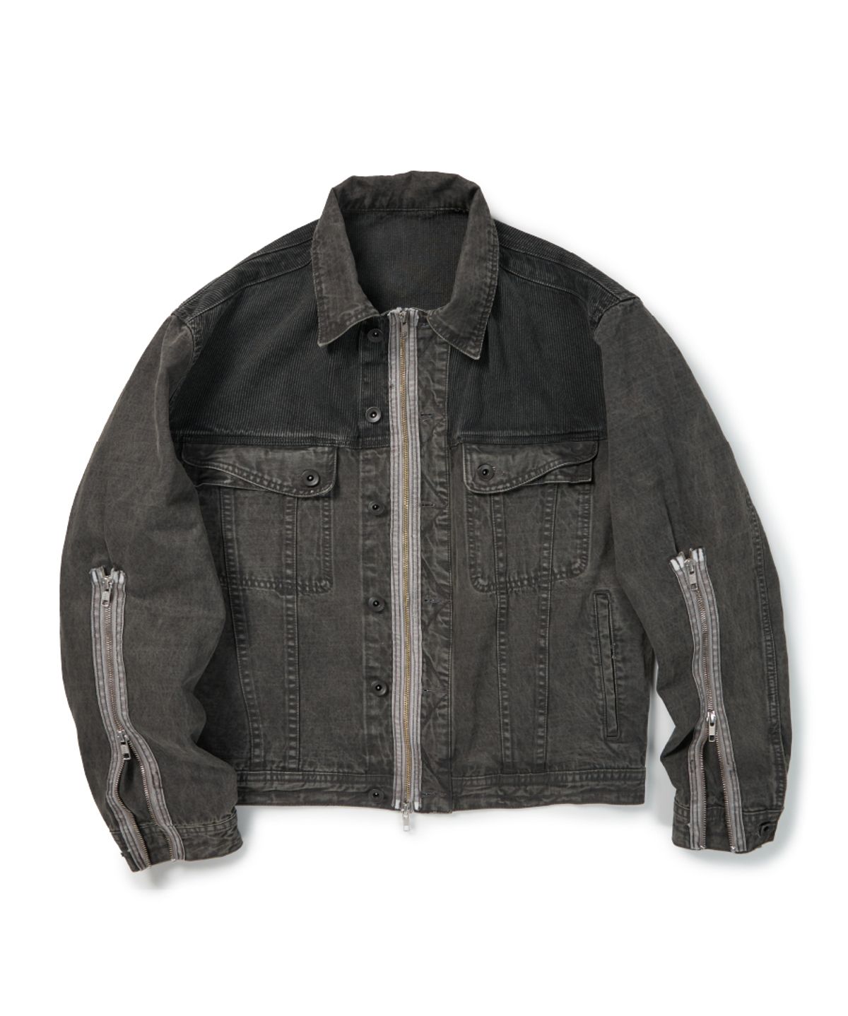 이티씨이(ETCE) DYED ZIPPER TRUCKER JACKET 2.0 (CHARCOAL)