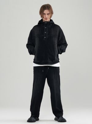 [SET]워시드 스판 데님 오버핏 후디 아노락 셋업_다크그레이