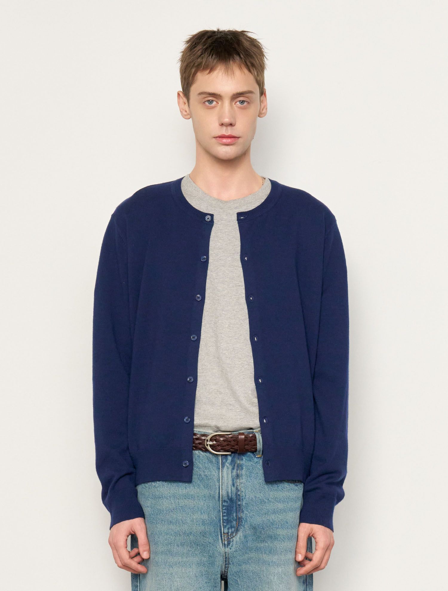 ■GENERAL IDEA■ MAN Wool Crewneck Cardigan NAVY SBE1M04006 MUSINSA | GENERAL IDEA MAN Wool Crewneck Cardigan [NAVY