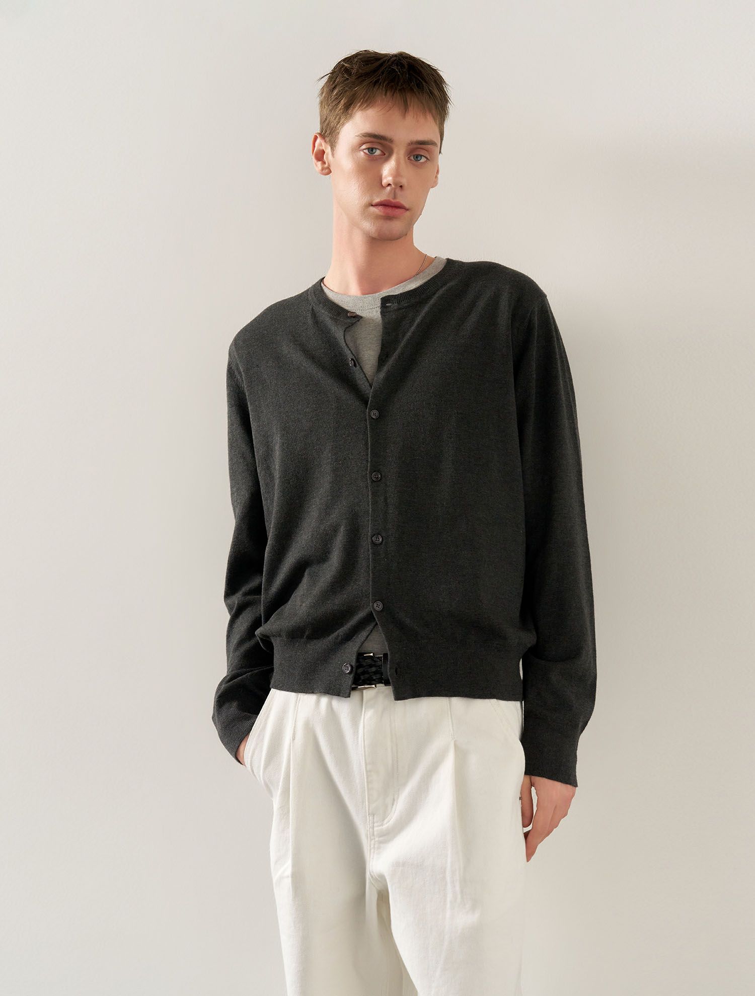 MUSINSA | GENERAL IDEA MAN Wool Crewneck Cardigan [CHARCOAL