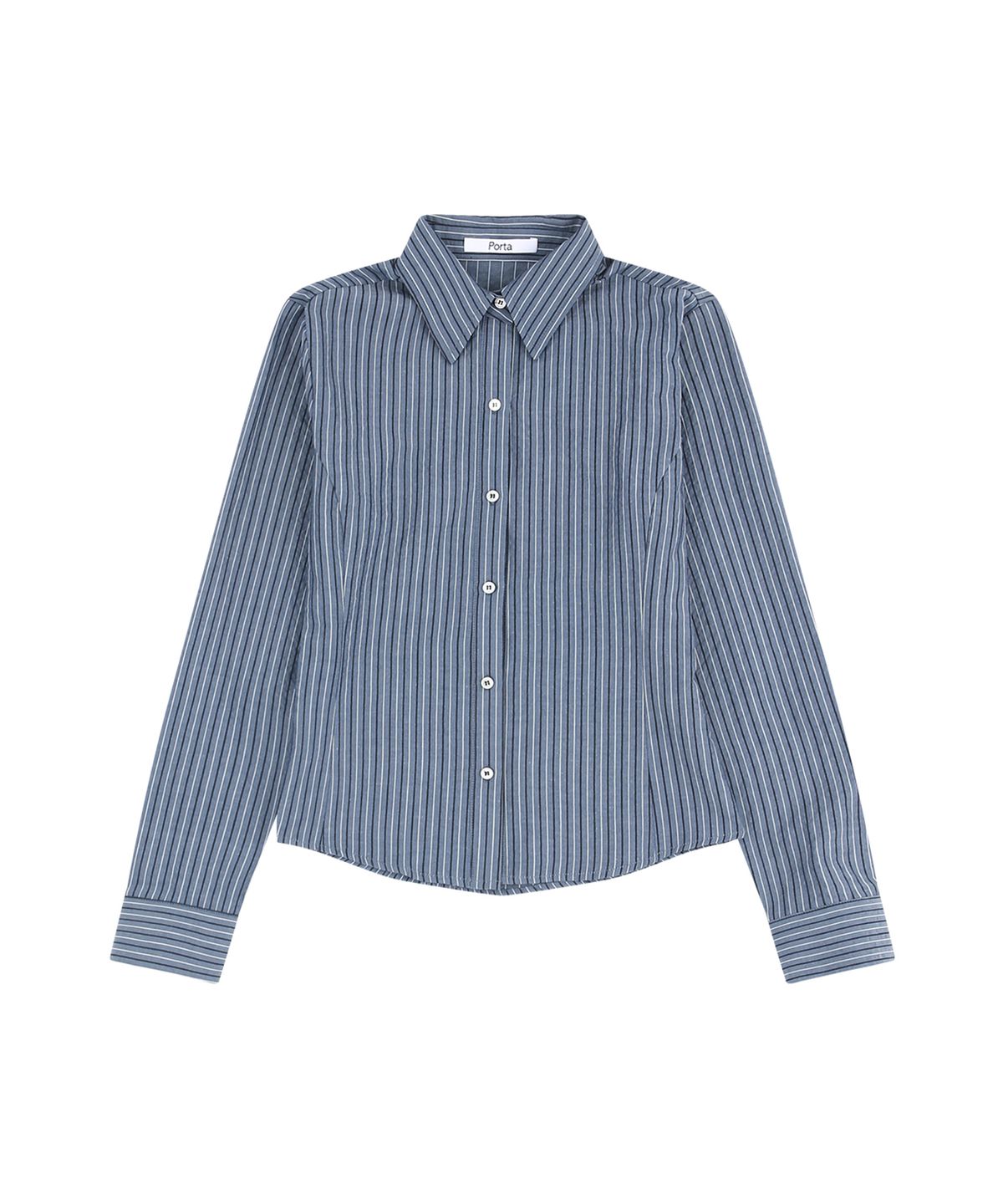 더포르타(THEPORTA) STRIPE BUTTON SLIM SHIRT, DARK BLUE