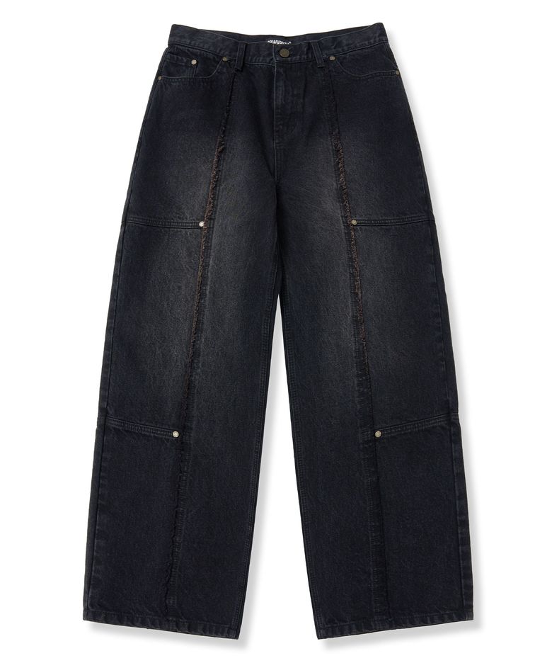 RAW EDGE LINE DENIM PANTS - BLACK