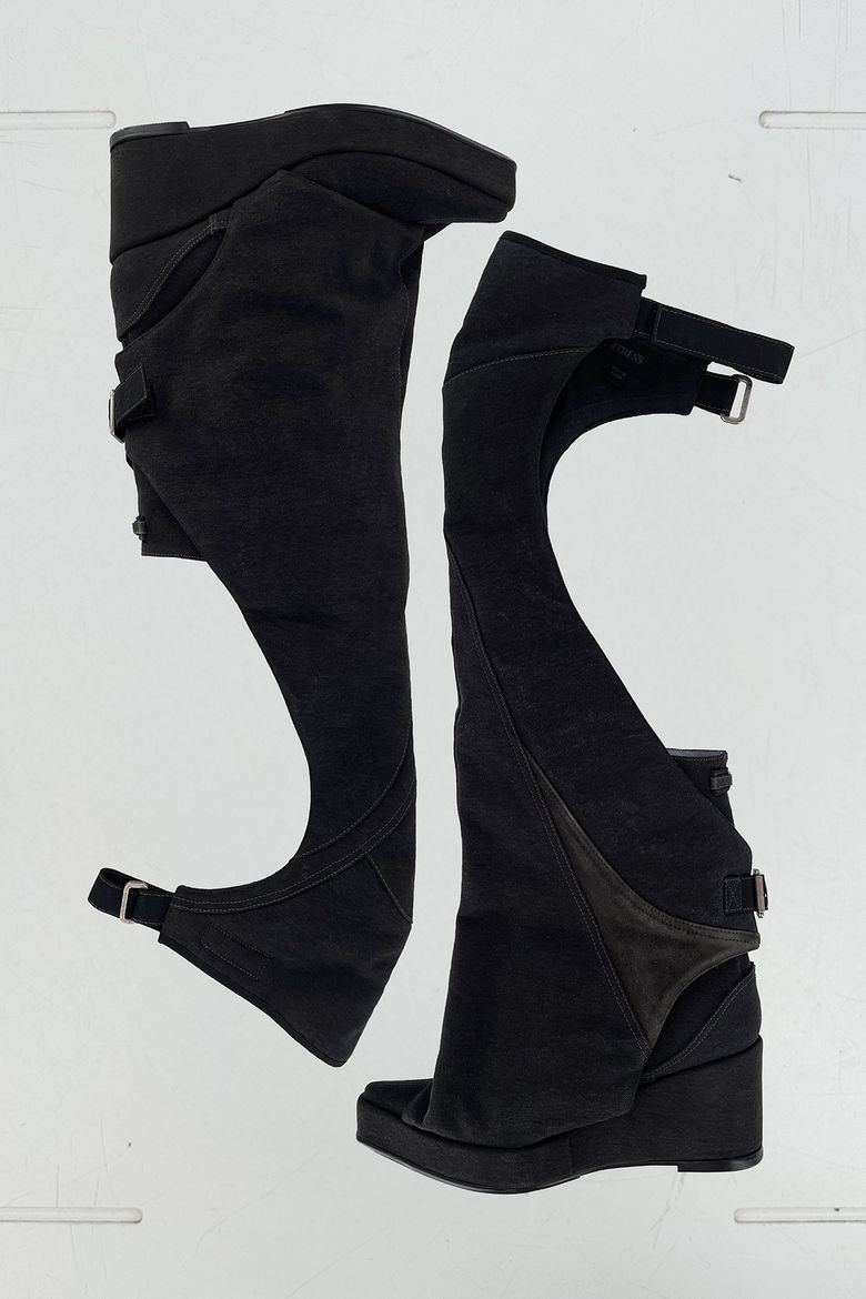 PADDED LAYERING KNEE-HIGH BOOTS 01 BLACK
